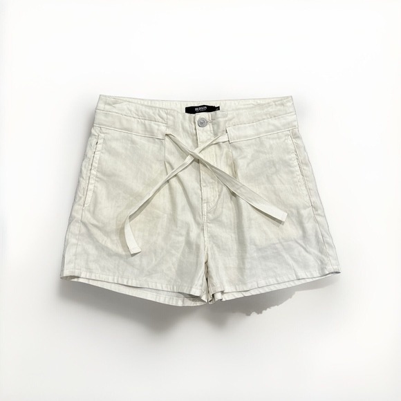 Hudson Shorts Womens 24 Linen Blend Paper Bag Waist Shorts Ivory Belted - Picture 1 of 8